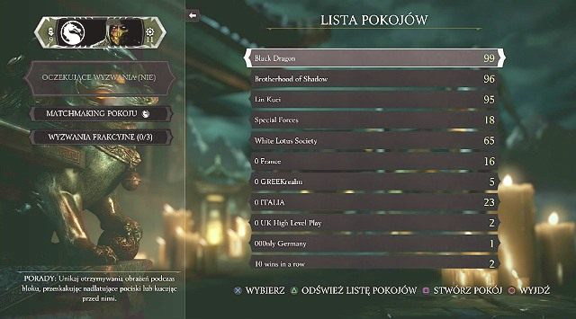 Do dyspozycji gracza zostały oddane różnego rodzaju pokoje, gdzie spotykają się gracze nastawieni na konkretny rodzaj rozgrywki - Mortal Kombat X: W sieci - Mortal Kombat X - poradnik do gry