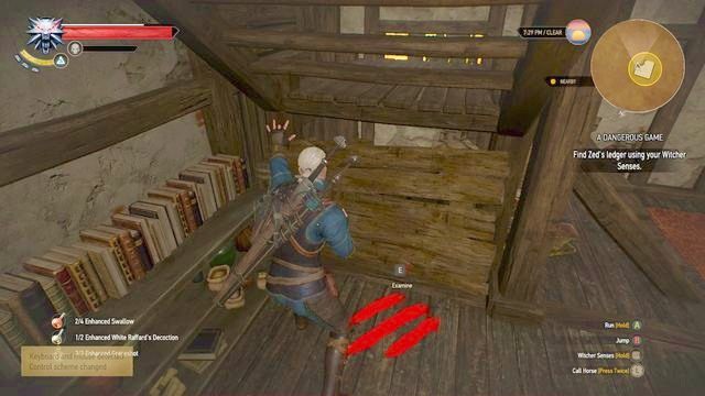 Po ich rozwaleniu użyj wiedźmińskich zmysłów, by dostrzec otarcie na podłodze pod schodami - Wiedźmin 3 Dziki Gon: Wolne Miasto Novigrad, Poboczne zadania - lista, solucja - Wiedźmin 3 Dziki Gon - poradnik do gry