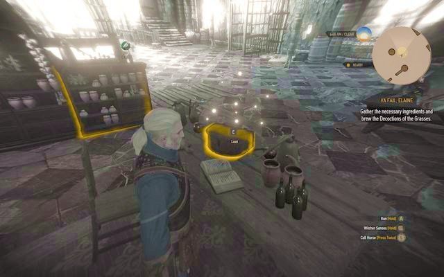Składniki eliksiru w pojemniku na stole - Wiedźmin 3 Dziki Gon: Nie ma jak w domu, Va Fail Elaine - solucja - Wiedźmin 3 Dziki Gon - poradnik do gry
