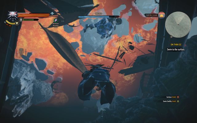 Wypłyń w dowolne miejsce na powierzchni jak najszybciej - Wiedźmin 3 Dziki Gon: Na cienkim lodzie (On Thin Ice) - solucja, opis przejścia - Wiedźmin 3 Dziki Gon - poradnik do gry