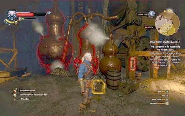 Aparatura do destylowania, zacier znajdziesz po lewej stronie na rusztowaniu - Wiedźmin 3 Dziki Gon: Egzamin z alchemii (Practicum in Advanced Alchemy) - zadanie poboczne | Kaer Trolde - Wiedźmin 3 Dziki Gon - poradnik do gry