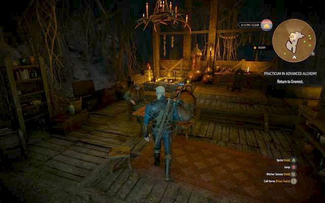 Wejdź do chaty Gremisty na następny dzień - Wiedźmin 3 Dziki Gon: Egzamin z alchemii (Practicum in Advanced Alchemy) - zadanie poboczne | Kaer Trolde - Wiedźmin 3 Dziki Gon - poradnik do gry
