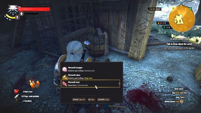 Nie zapomnij zabrać z ciała pokonanego przeciwnika mięsa wilkołaka. - Wiedźmin 3 Dziki Gon: Poboczne zadania | Hindarsfjall | Wiedźmin 3 Dziki Gon - Wiedźmin 3 Dziki Gon - poradnik do gry