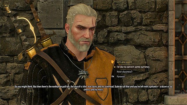 W trakcie spotkania poproś o dokonanie wymiany walut (możesz też zaciągnąć pożyczkę w koronach) - Wiedźmin 3 Dziki Gon: Gdzie wymieniać monety? - Wiedźmin 3 Dziki Gon - poradnik do gry