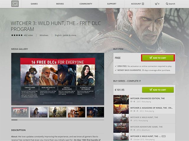 Zaczekaj na otwarcie nowej karty i zdecyduj się na dodanie dodatków DLC do koszyka - Wiedźmin 3 Dziki Gon: Jak instalować darmowe DLC? - Wiedźmin 3 Dziki Gon - poradnik do gry
