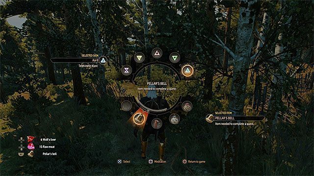 Wybierz dzwoneczek z rozwijanego menu i pomagaj sobie nim w poszukiwaniach Księżniczki - Wiedźmin 3 Dziki Gon: Na ratunek Księżniczce - solucja, opis przejścia - Wiedźmin 3 Dziki Gon - poradnik do gry