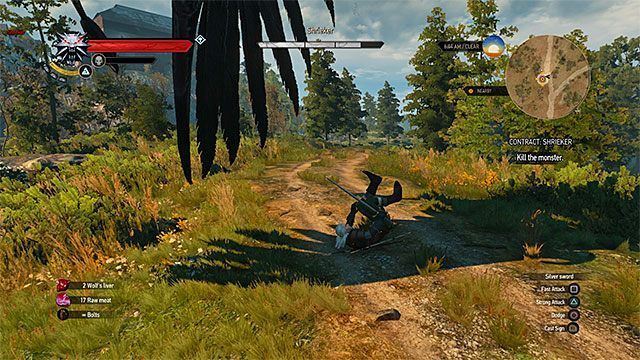 Wykonuj uniki gdy skrzekacz przeprowadza ataki z powietrza - Wiedźmin 3 Dziki Gon: Kasztel Wrońce, Zlecenia wiedźmińskie - lista, solucja - Wiedźmin 3 Dziki Gon - poradnik do gry