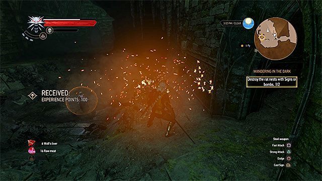 Gniazda szczurów najłatwiej jest podpalać znakiem Igni - Wiedźmin 3 Dziki Gon: Po omacku (Wandering in the Dark) - solucja - Wiedźmin 3 Dziki Gon - poradnik do gry