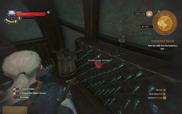 Włóż wino ze stoliku do pustego miejsca - Wiedźmin 3 Dziki Gon: Skarb Hrabiego Reuvena (Count Reuven Treasure) - solucja - Wiedźmin 3 Dziki Gon - poradnik do gry