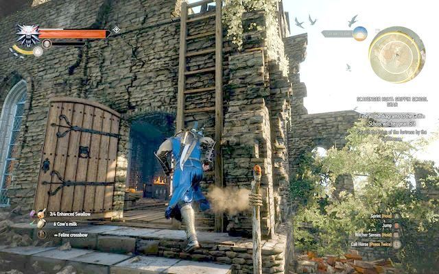 Drabina znajduje się tuż obok drzwi, skąd przybyłeś - Wiedźmin 3 Dziki Gon: Rynsztunek szkoły gryfa - Podstawowy - Wiedźmin 3 Dziki Gon - poradnik do gry