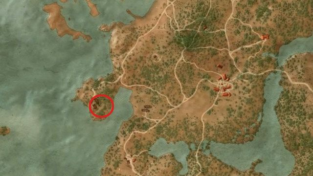Diagram na ulepszony miecz stalowy znajduje się na przylądku w zachodniej części Velen, na najbardziej wysuniętym półwyspie (najbliższe punkty to Obozowisko uchodźców (Refugees Camp) oraz wieś Kłyki (Condyle)) - Wiedźmin 3 Dziki Gon: Rynsztunek szkoły gryfa - Ulepszony - Wiedźmin 3 Dziki Gon - poradnik do gry