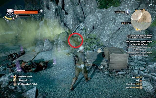 Pokonaj tą grupę i skieruj wzrok na skały - Wiedźmin 3 Dziki Gon: Rynsztunek szkoły gryfa - Wyśmienity - Wiedźmin 3 Dziki Gon - poradnik do gry