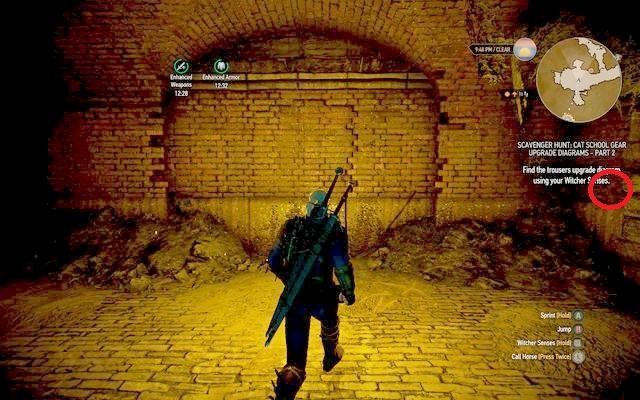 Ukryte przejście, przycisk znajduje się na prawej ścianie - Wiedźmin 3 Dziki Gon: Rynsztunek szkoły kota - Ulepszony - Wiedźmin 3 Dziki Gon - poradnik do gry