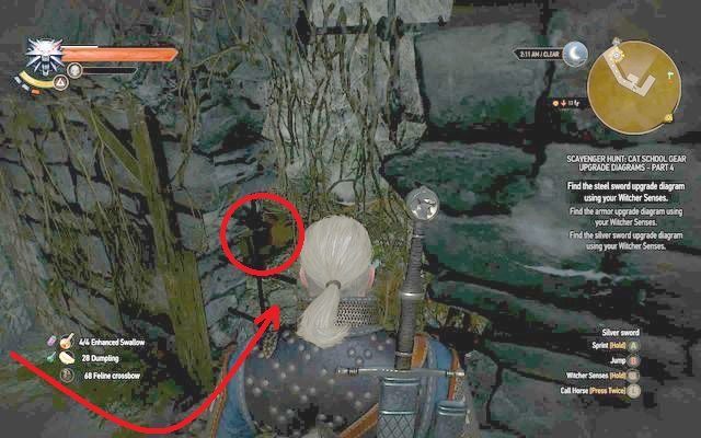 Następnie skieruj się na schody po prawej stronie korytarza, a w ich połowie dostrzeżesz wnękę po lewej stronie - Wiedźmin 3 Dziki Gon: Rynsztunek szkoły kota - Mistrzowski - Wiedźmin 3 Dziki Gon - poradnik do gry