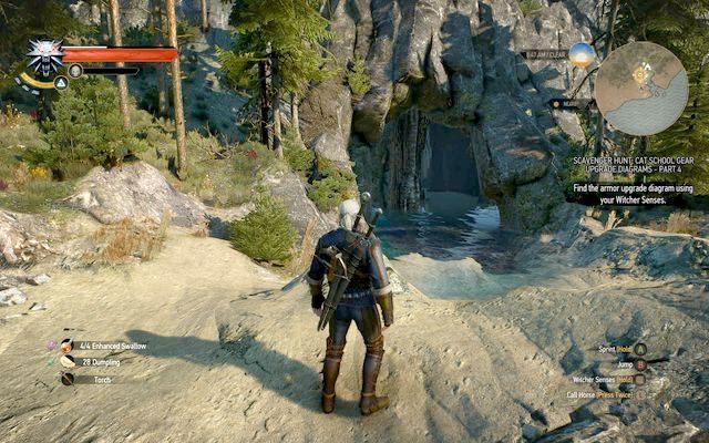 Wejście do jaskini kryjącej element ekwipunku - Wiedźmin 3 Dziki Gon: Rynsztunek szkoły kota - Mistrzowski - Wiedźmin 3 Dziki Gon - poradnik do gry