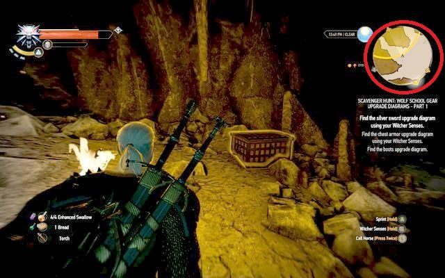 Skrzynia w grocie, zwróć uwagę na pozycję na mini-mapie - Wiedźmin 3 Dziki Gon: Rynsztunek Szkoły Wilka - Ulepszony (DLC) - Wiedźmin 3 Dziki Gon - poradnik do gry