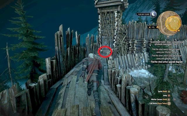 Musisz wejść na mur grodu nad wejściem, gdzie dostaniesz się poprzez wspinaczkę od zewnętrznej lub wewnętrznej strony grodu - Wiedźmin 3 Dziki Gon: Rynsztunek Szkoły Wilka - Wyśmienity (DLC) - Wiedźmin 3 Dziki Gon - poradnik do gry