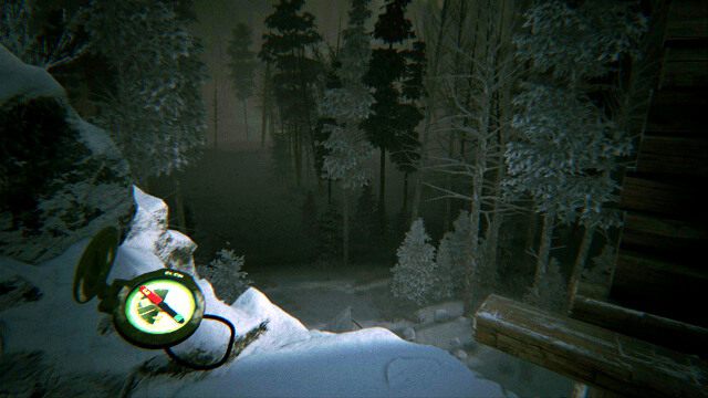 Stań obok chaty w kierunku północno wschodnim - jak na zdjęciu - i zeskocz w dół - Drzewo i Spalony Las | Akt II - opis przejścia | Kholat - Kholat - poradnik do gry