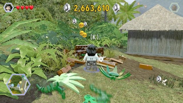 Przejdź za domek i zniszcz wszystkie pojemniki - Brama parku jurajskiego | Jurassic Park - sekrety - LEGO Jurassic World - poradnik gry