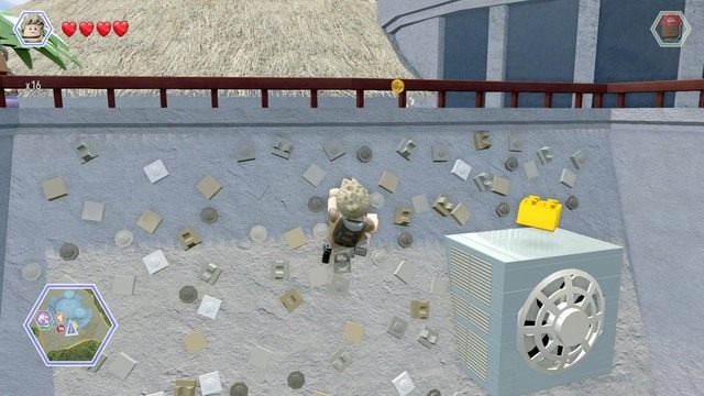 W momencie pokazanym na obrazku musisz wejść na dach - Centrum dla odwiedzających | Jurassic Park - sekrety - LEGO Jurassic World - poradnik gry