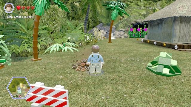 Podejdź jako Grant do kupki ziemi i wykop z nich klocki po czym stwórz z nich trampolinę - Terytorium Dilofozaura | Jurassic Park - sekrety - LEGO Jurassic World - poradnik gry