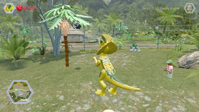 Zniszcz jako dilofozaur trzy owoce wiszące na drzewach - Terytorium Dilofozaura | Jurassic Park - sekrety - LEGO Jurassic World - poradnik gry