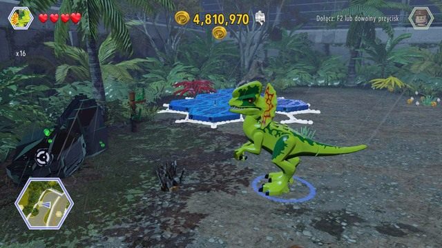 Podejdź do czarnego pojemnika dinozaurem difolozaurem i zniszcz go za pomocą jadu - Terytorium roślinożerców | Jurassic Park - sekrety - LEGO Jurassic World - poradnik gry