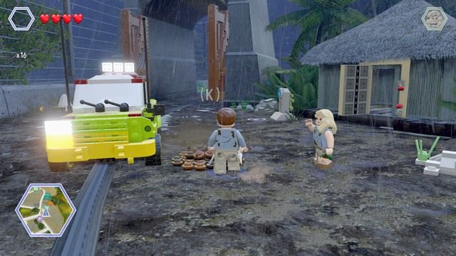 Podejdź jako Grant do kupki ziemi i wykop z nich część samochodu - Zagroda Tyranozaura | Jurassic Park - sekrety - LEGO Jurassic World - poradnik gry