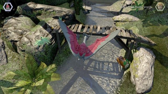 Przeleć pod mostkiem by zebrać pierwszy złoty klocek - Ptaszarnia na Isla Nublar | Jurassic World - sekrety - LEGO Jurassic World - poradnik gry