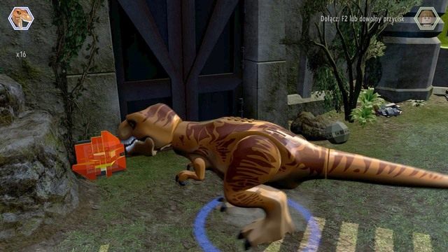 Jako tyranozaur, podejdź do obiektu z ognistych klocków i zniszcz je po czym zmień postać na Malcolma i rozwiąż zagadkę - Zachodni bulwar | Jurassic World - sekrety - LEGO Jurassic World - poradnik gry