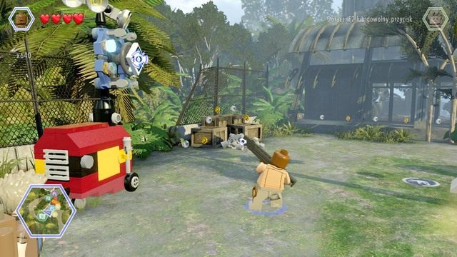 Po dostaniu się do ośrodka, zmień postać na Barryego i strzel impulsem elektromagnetycznym w widoczną na obrazku tarczę - Ośrodek InGenu | Jurassic Park III - sekrety - LEGO Jurassic World - poradnik gry