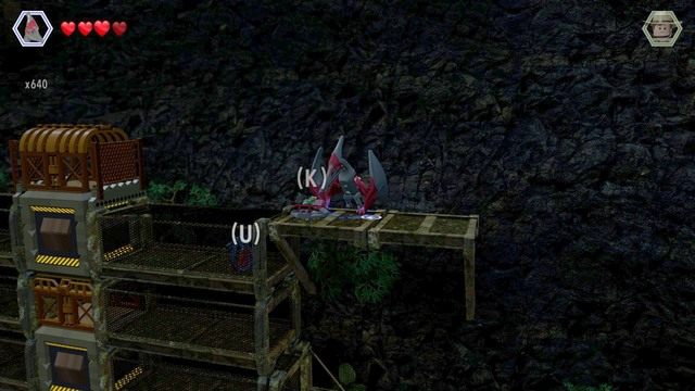 Po dostaniu się na widoczną na obrazku platformę, użyj pierwszej dźwigni by wznieść konstrukcję - Ptaszarnia na Isla Sorna | Jurassic Park III - sekrety - LEGO Jurassic World - poradnik gry