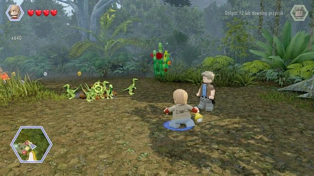 Podejdź jako Eric do miejsca pokazanego na obrazku i rzuć zapach tyranozaura w stronę żerujących Kompsognatów - Terytorium Ankylozaura | Jurassic Park III - sekrety - LEGO Jurassic World - poradnik gry