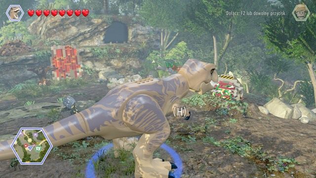 Użyj siły Tryzanozaura by zniszczyć blokujący obiekt z klocków - Terytorium Spinozaura | Jurassic Park III - sekrety - LEGO Jurassic World - poradnik gry