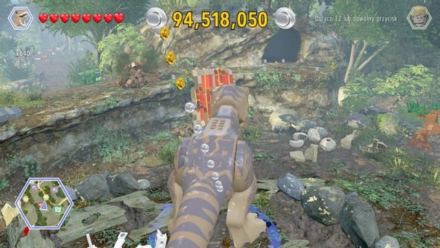 Podejdź jako Tyranozaur do ognistego klocka i zniszcz go rykiem - Terytorium Spinozaura | Jurassic Park III - sekrety - LEGO Jurassic World - poradnik gry