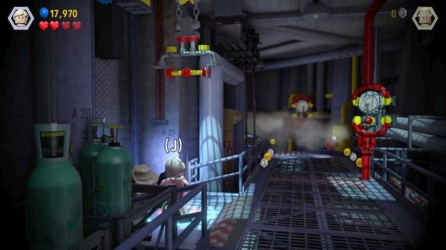 Jak tylko dostaniesz się do miejsca pokazanego na obrazku, zmień postać na Ellie i poczekaj na upuszczenie pary - Przywracanie zasilania | Jurasic Park - opis przejścia - LEGO Jurassic World - poradnik gry