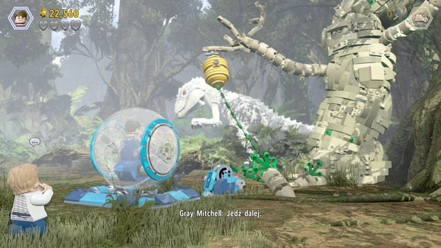 Po krótkim pościgu zacznij kontrolować Mitchella i podejdź do niebieskich pojemników na środku - Dolina żyrosfer | Jurassic World - opis przejścia - LEGO Jurassic World - poradnik gry