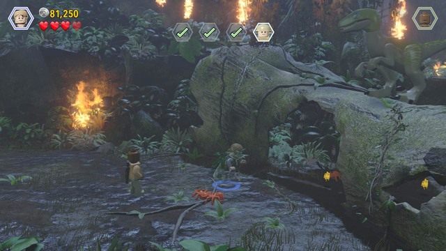 Po dostaniu się na wyższy poziom, zmień postać na Barryego i podejdź do prawej strony po czym użyj liny by umożliwić przejście przez blokadę - Atak | Jurassic World - opis przejścia - LEGO Jurassic World - poradnik gry