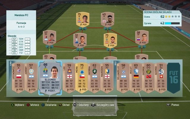Wyjściową jedenastkę oraz skład kadry rezerwowej ustalamy na podstawie zgromadzonych wcześniej kart piłkarzy - Tworzenie składu i zgranie | FIFA Ultimate Team w FIFA 16 - FIFA 16 - poradnik do gry