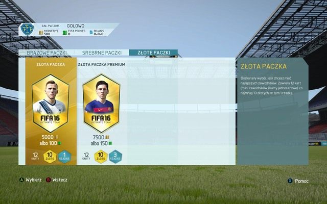 Sytuacja z tym rodzajem paczek jest analogiczna do brązowych - tutaj również otrzymujemy 12 kart, z czego podstawę - 10 bazowych - stanowią srebrne karty, a pozostałe - specjalne karty dolosowywane do zestawu - Paczki i ich ceny | FIFA Ultimate Team w FIFA 16 - FIFA 16 - poradnik do gry