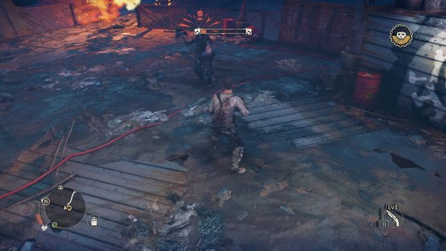 Wykonanie uniku daje chwilę na zaatakowanie w odsłonięte plecy bossa. - Czarna Topiel w Mad Max | Terytorium, którym włada Jeet - mapy - Mad Max - poradnik do gry