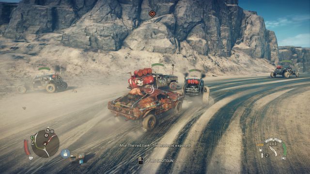 Celuj w zbiorniki z paliwem, aby szybko doprowadzić do eksplozji pojazdu lidera konwoju. - Czarna Topiel w Mad Max | Terytorium, którym włada Jeet - mapy - Mad Max - poradnik do gry