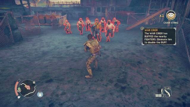 Wrogowie pod wpływem buffa Wrzaskuna są znacznie groźniejsi. - Piaskowe Kaniony w Mad Max | Terytorium, którym włada Krwistobrody - mapy - Mad Max - poradnik do gry