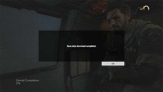 Komunikat informujący o pomyślnym przeniesieniu postępów - Jak przenieść postępy? | Przeniesienie postępów z MGS V Ground Zeroes - Metal Gear Solid V: The Phantom Pain - poradnik do gry