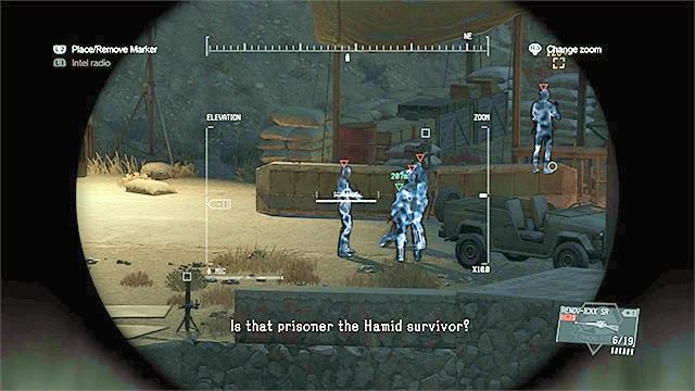 Wrogów z zakładnikiem odnajdziesz we wschodniej części bazy w górach - Podróż do miejsca ukrycia broni Honey Bee | Misja 6 - Where Do the Bees Sleep? - Metal Gear Solid V: The Phantom Pain - poradnik do gry