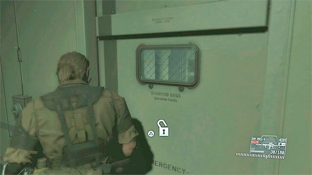 Drzwi prowadzące do pomieszczenia z naukowcem - Zidentyfikowanie osoby odpowiedzialnej za wysłanie transmisji | Misja 43 - Shining Lights, Even in Death - Metal Gear Solid V: The Phantom Pain - poradnik do gry