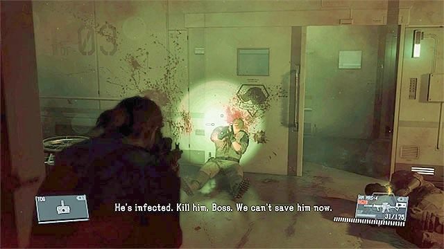 Załóż gogle i rozpocznij eliminowanie zarażonych - Wyeliminowanie zarażonych | Misja 43 - Shining Lights, Even in Death - Metal Gear Solid V: The Phantom Pain - poradnik do gry