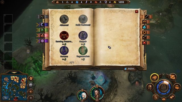 Czary uporządkowane są pod względem szkoły (zakładki po lewej) oraz efektu (zakładki po prawej). - Księga Czarów w Might & Magic Heroes VII - Might & Magic: Heroes VII - poradnik do gry