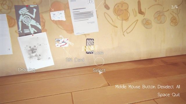 Przy wskazówkach Nathana, zaznacz skrawek papieru w środku, kartę SIM, telefon oraz kartkę papieru po lewej stronie - Life is Strange: Dark Room, Rozdział 3 - solucja, opis przejścia - Life is Strange - poradnik do gry