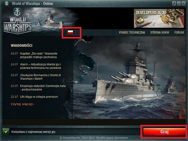 Gotowy do odpalenia klient gry powinien wyglądać tak jak ten powyżej - Rejestracja, logowanie, zarządzanie kontem | Informacje wstępne - World of Warships - poradnik do gry